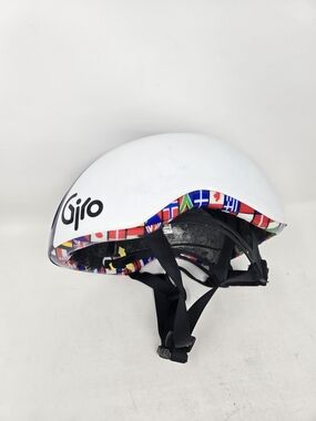 Giro REVERB White Blue Cycling Helmet with Flag Trim